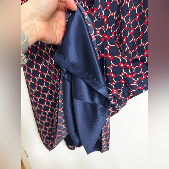 Valencia Dark Academia Retro Midi Dress Navy Red Geometric Chain Print - Picture 7 of 13